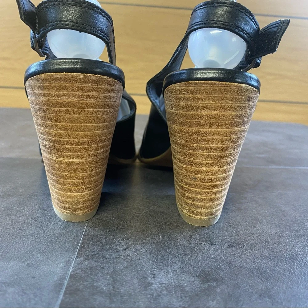 Lucky Brand Black Leather Block Heal Open Toe Sandal Size 10 - Picture 5 of 10